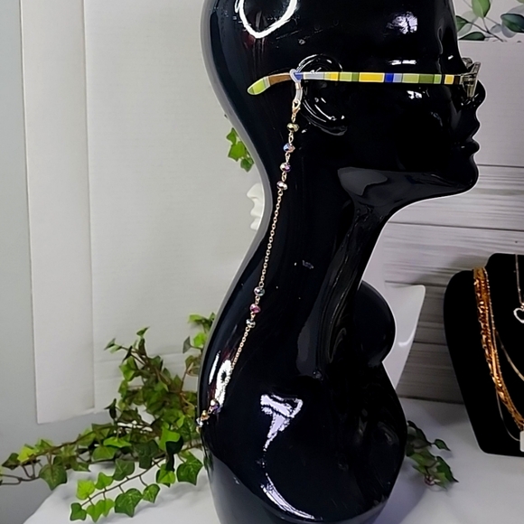 Gold with Mystic AB Crystal Bead Multi Use Chain Mask Eyeglass or ID Holder… - Picture 8 of 8